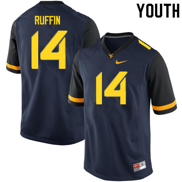 NCAA Youth Malachi Ruffin West Virginia Mountaineers Navy #14 Nike Stitched Football College Authentic Jersey IF23U67NG